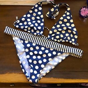 2 piece blue and white polka dot/stripe bikini size 36